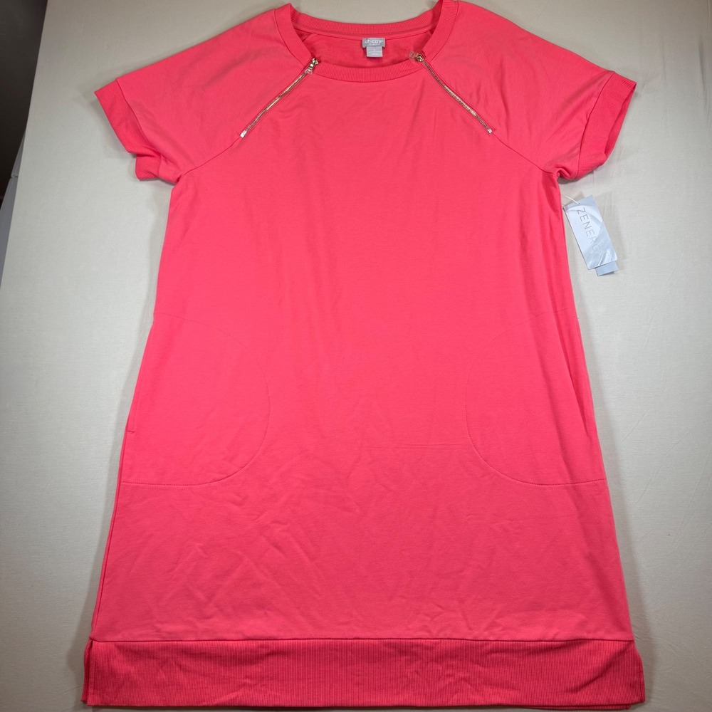 Chicos Zenergy Zipper Detail Dress Calypso Coral Pink Size 3 US 16/18 NWT
